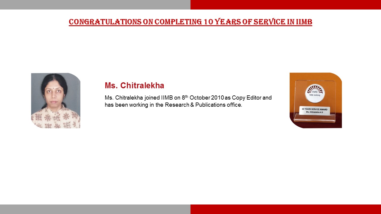 IIM Bangalore congratulates staff who are recipients of the Long-Service Awards 2020