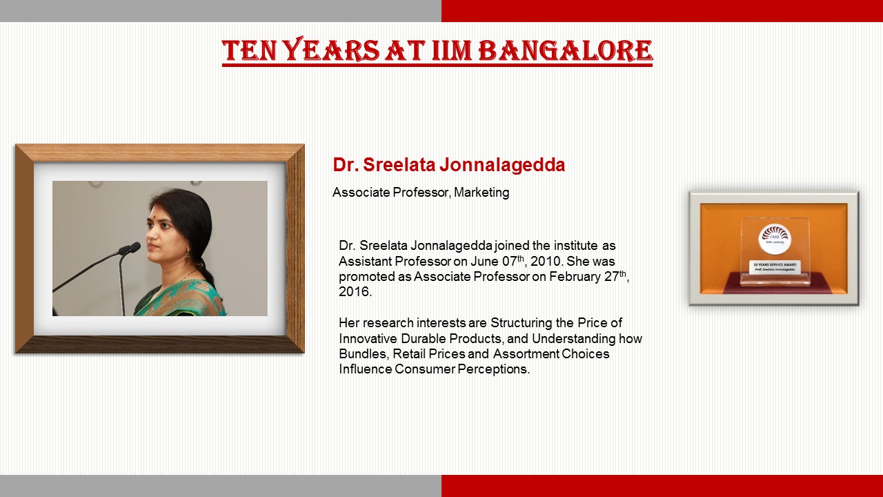 IIM Bangalore congratulates Faculty who are recipients of the Long-Service Awards 2020