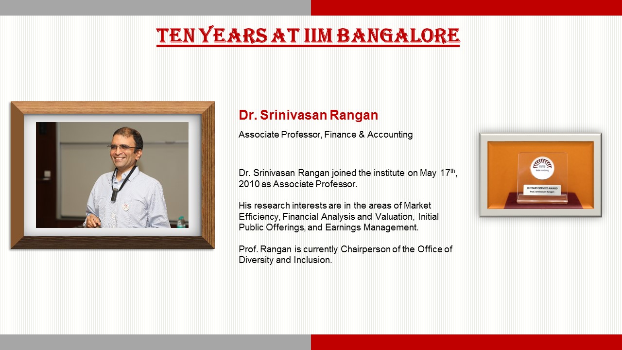 IIM Bangalore congratulates Faculty who are recipients of the Long-Service Awards 2020