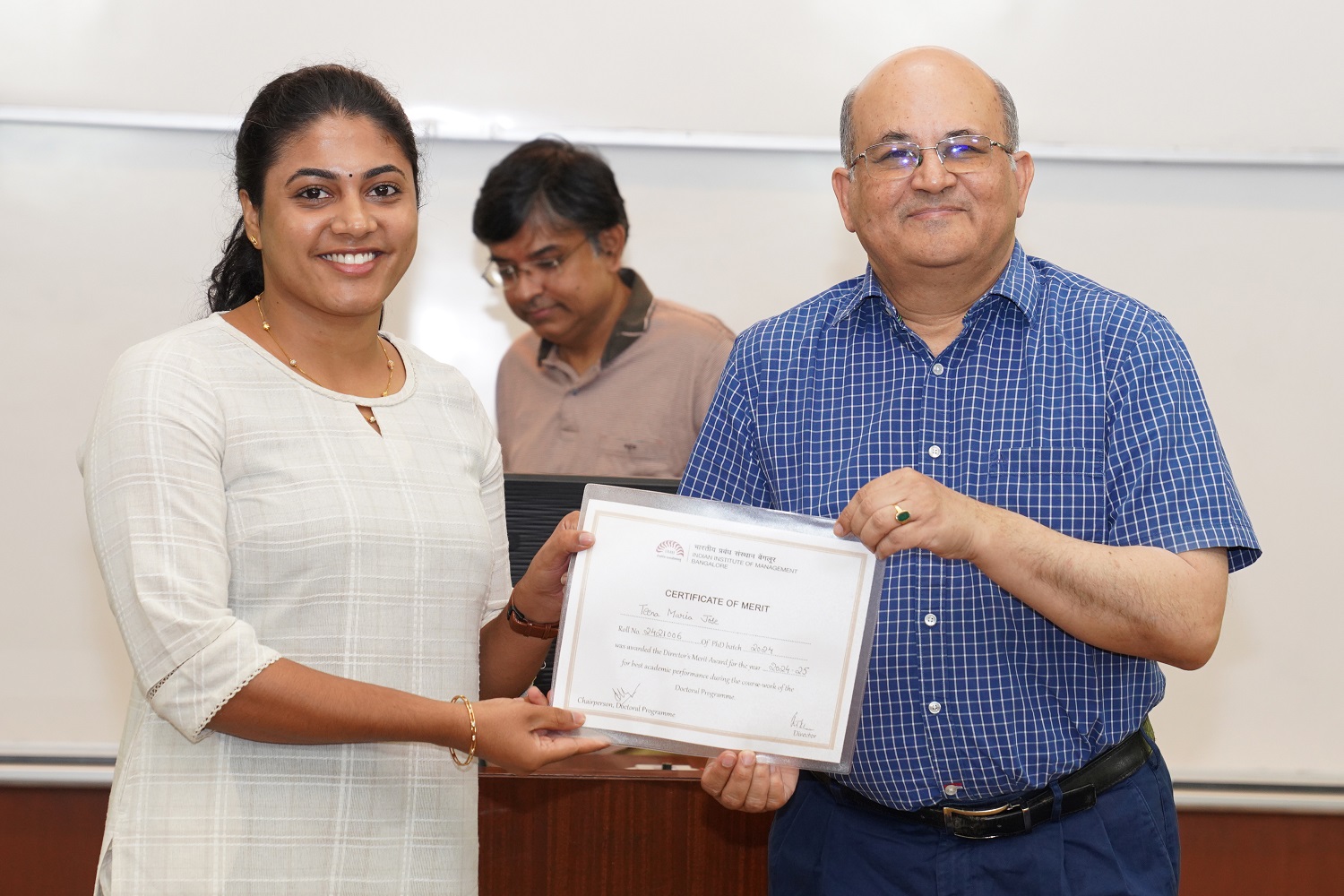 Director’s Merit List award winner Teena Maria Jose (Economics area) from the 2024 batch.