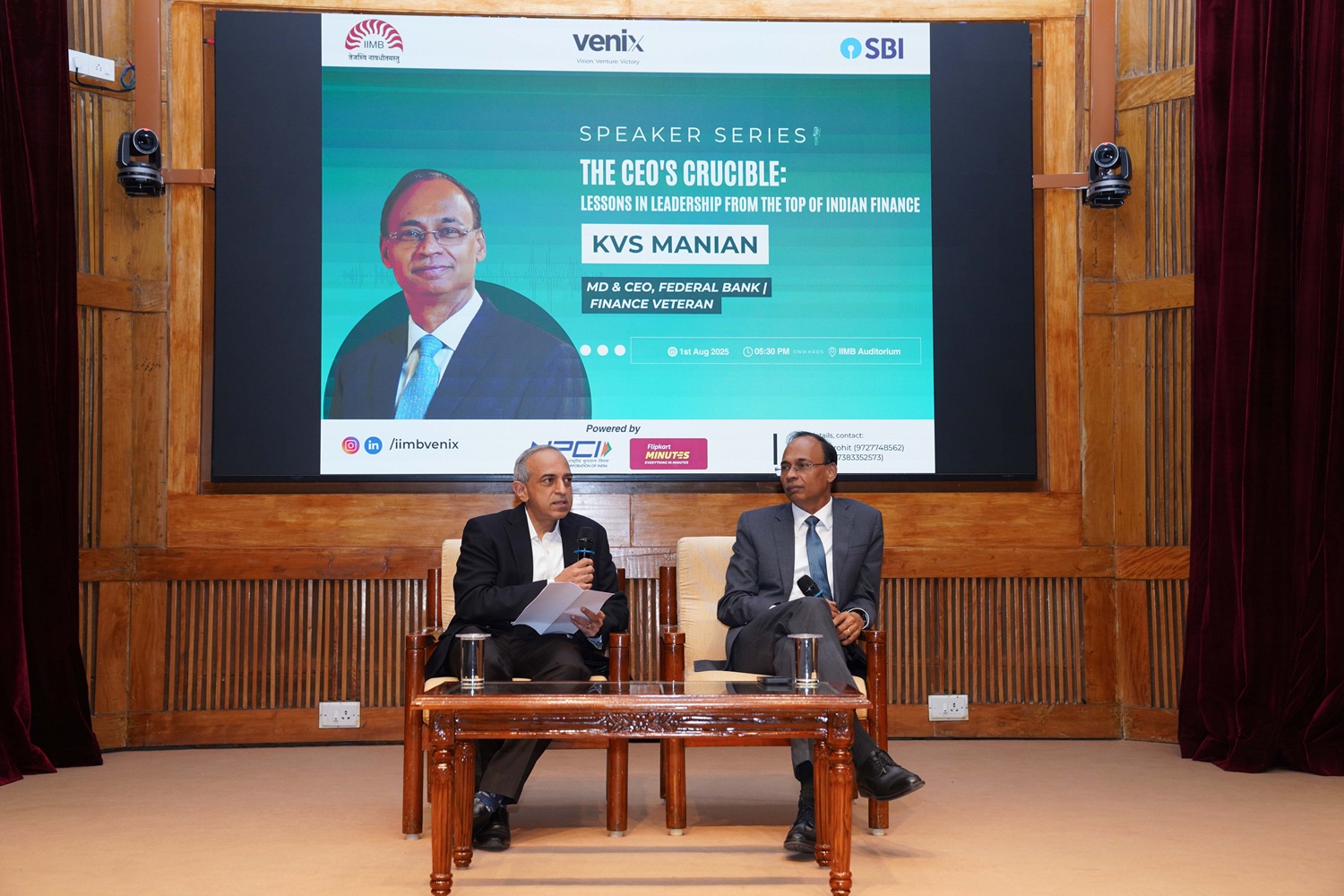 (L-R) A fireside chat moderated by Prof. Ashok Thampy, Finance & Accounting area, with Mr. K.V.S. Manian, MD & CEO of Federal Bank, where the latter shared his journey and reflections on leadership in the evolving landscape of Indian finance.