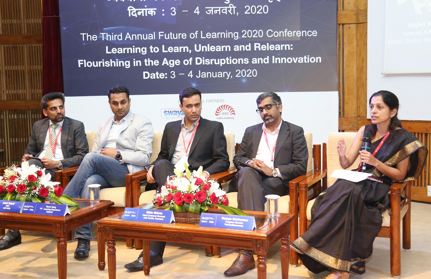 Ramya Srinivasan, Program Director, VentureBasecamp, moderated the panel discussion on ‘The Future of Professional Education’. (L-R) Nishit Jain, Special Advisor, EFMD Global Network Asia; Amit Goyal, CEO, edX-India; Mayank Kumar, Co-Founder & MD, UpGrad; Bibin Shivas, Head Customer Success, Asia Pacific, Coursera and Ramya Srinivasan. 