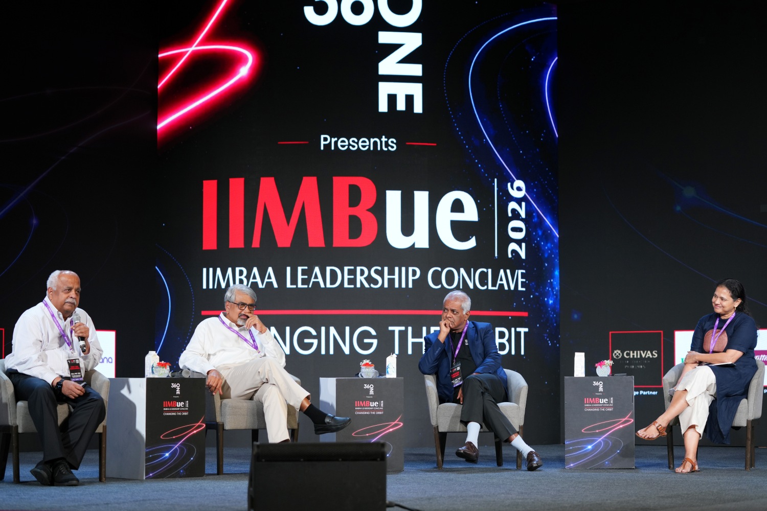 (L-R) During the leadership panel titled ‘The New Architecture of Growth: How Organizations Reinvent Themselves for a Changing World’, Prof. Das Narayandas, PGP ’84, Edsel Bryant Ford Professor of Business Administration, Harvard Business School; P R Seshadri, PGP '88, MD & CEO, South Indian Bank; Manish Tiwary, PGP '95, Managing Director, Nestlé India; and Prabha Narasimhan, PGP '97, MD & CEO, Colgate-Palmolive India, reflect on how organizations should reinvent themselves for a changing world.