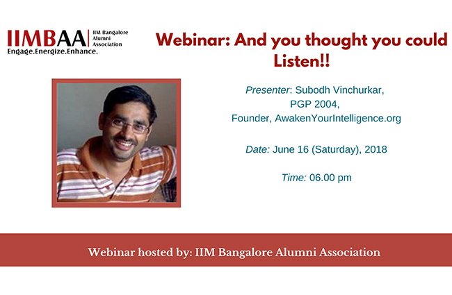 IIMB’s Alumni Relations Office organizes webinar on Effective Listening on June 16