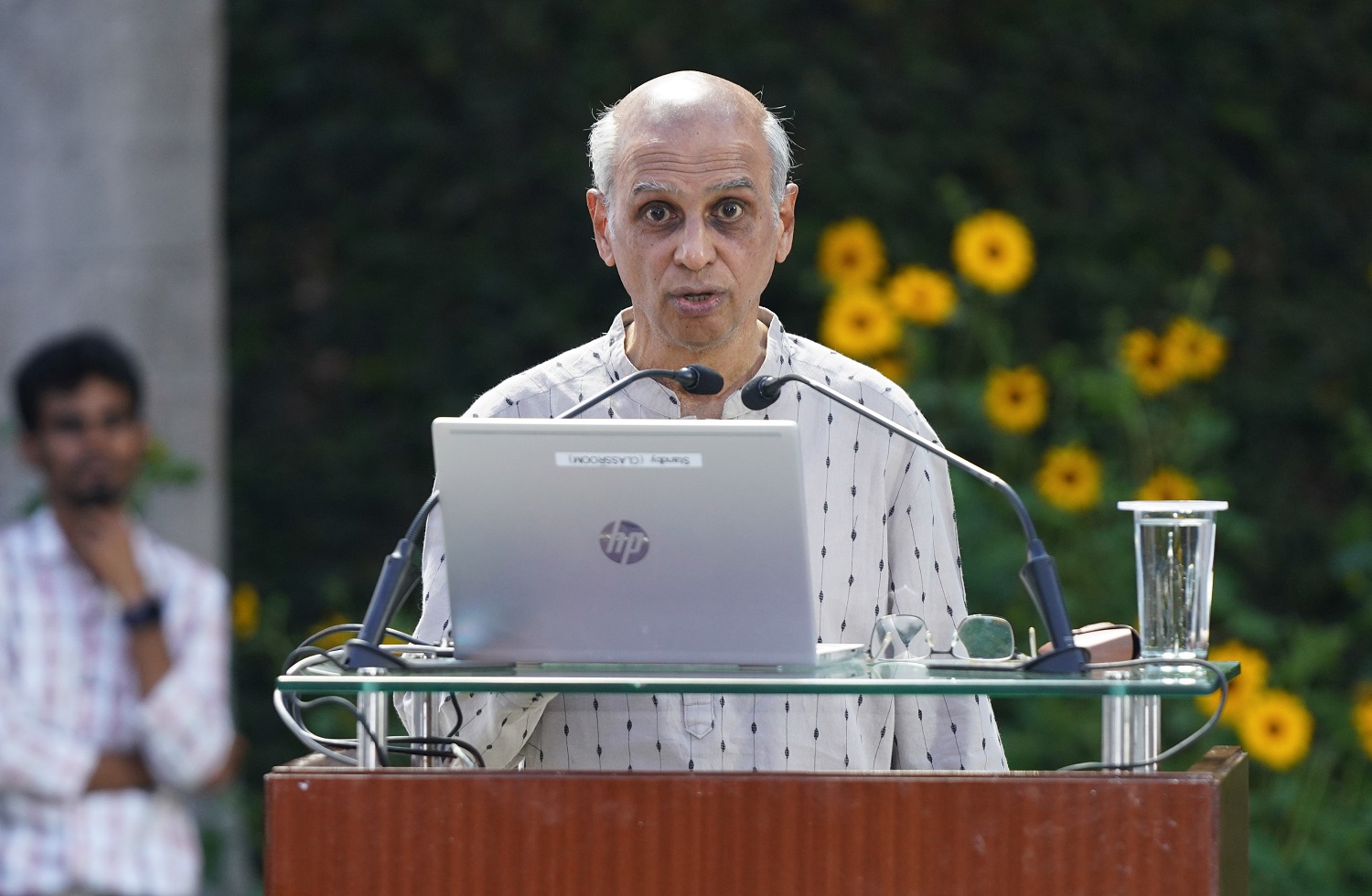 Prof. Y L R Moorthi of the Marketing area tells the students that their hard work of today will result in great success in their careers tomorrow, during his address at Pragya 2025 on 5th March 2025.  