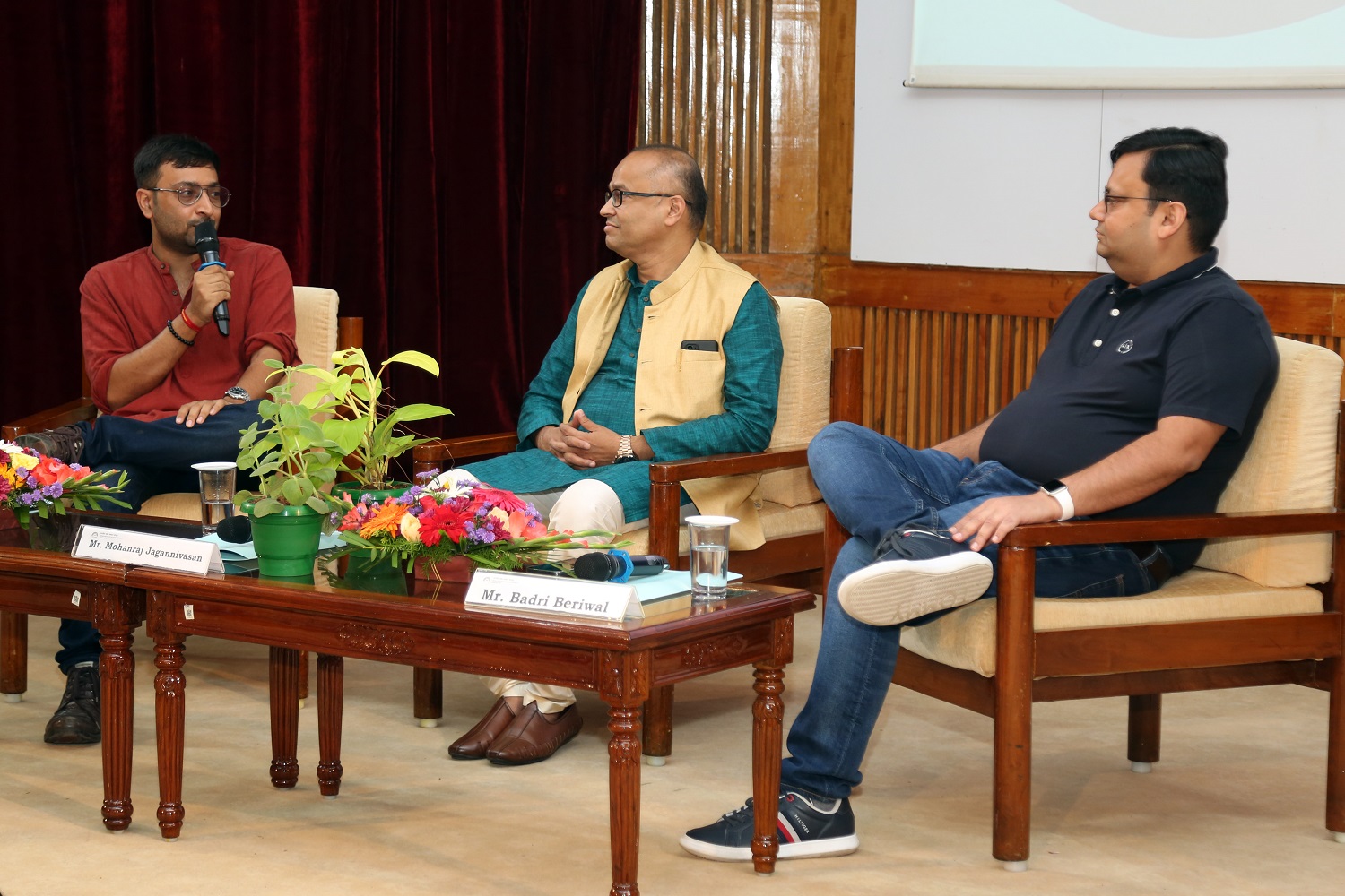 Professor Prateek Raj, faculty in the Strategy area at IIMB, Mohanraj Jagannivasan, CEO, Duroflex, and Badri Beriwal, CBO, Britannia Industries Limited, at the panel discussion on ‘Spurring Growth: India or Bharat?’ during the event.