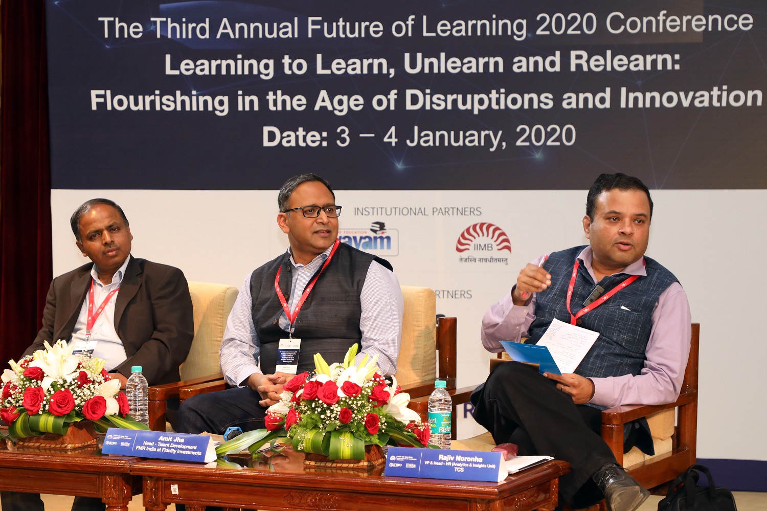 Dorairaj Selvam D., Vice President, Capgemini, Amit Jha, Head, Talent Development, FMR India, at Fidelity Investments, and Rajiv Noronha, VP & Head, HR (Analytics & Insights Unit), TCS, during the plenary on the topic, ‘Corporate Learning in Perspective’.