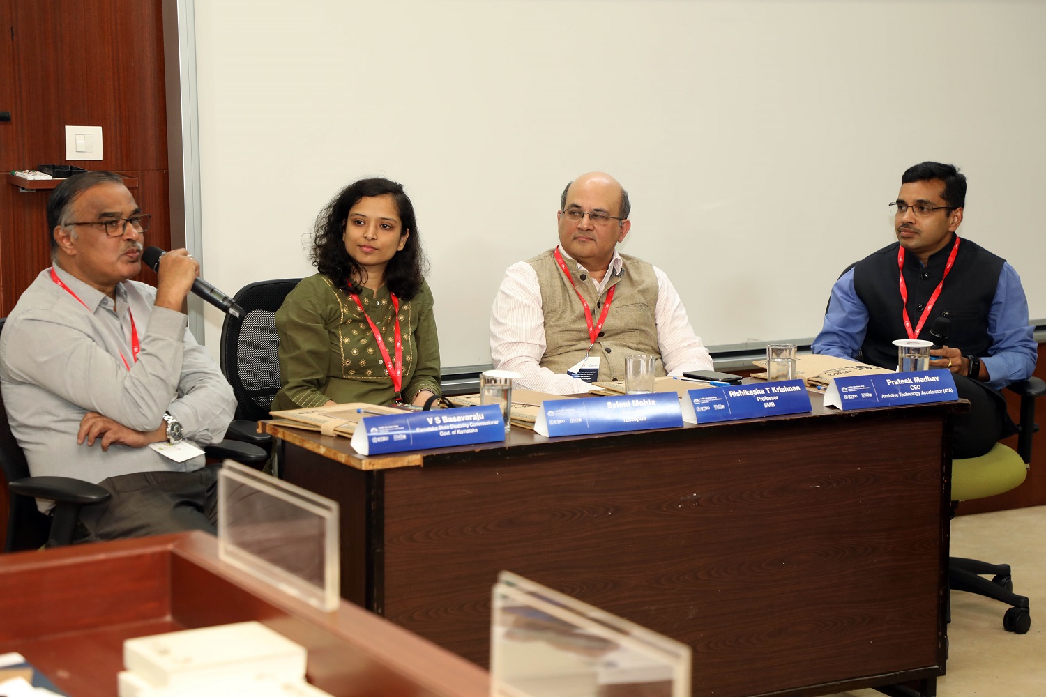 V.S. Basavaraju, Karnataka State Disability Commissioner, Saloni Mehta, Founder, Tactopus, Prof. Rishikesh T. Krishnan, former director of IIM Indore and faculty from the Strategy area at IIMB, and Prateek Madhav, CEO, Assistive Technology Accelerator, during the plenary on the topic, ‘Meeting the Accessibility Challenge’.