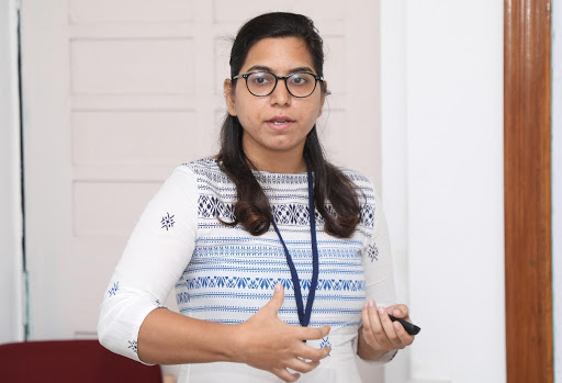 Chhavi Tiwari, IIM Ranchi, presents her paper on 'Divergent Roles of Seasonal and Permanent Migration in Rural Inequalties', during the XIV International Conference on Public Policy and Management, at IIMB, on August 23, 2019.