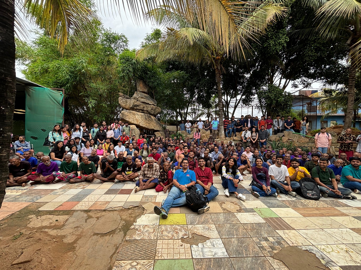 The incoming cohort pictured alongside the NGO beneficiaries from New Ark Mission of India (Hope of Hope).