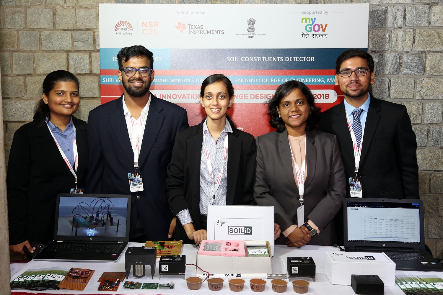 Students with their innovations at the India Innovation Challenge Design Contest (IICDC) 2018 finals, on July 23, 2019, at IIM Bangalore.