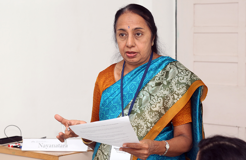 Prof. Nayanatara, former faculty, IIMB, chairs a session on ‘Evaluating Education in India’ at the conference.