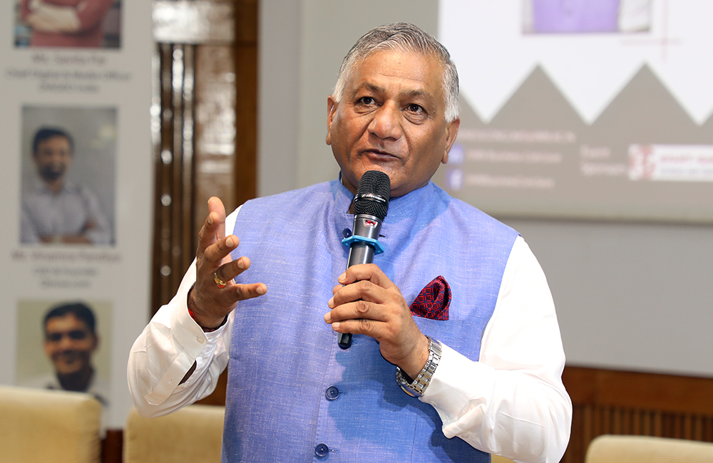 General Vijay Kumar Singh, Union Minister of State for Road Transport and Highways, gives the keynote address during IIMB Business Conclave 2019.