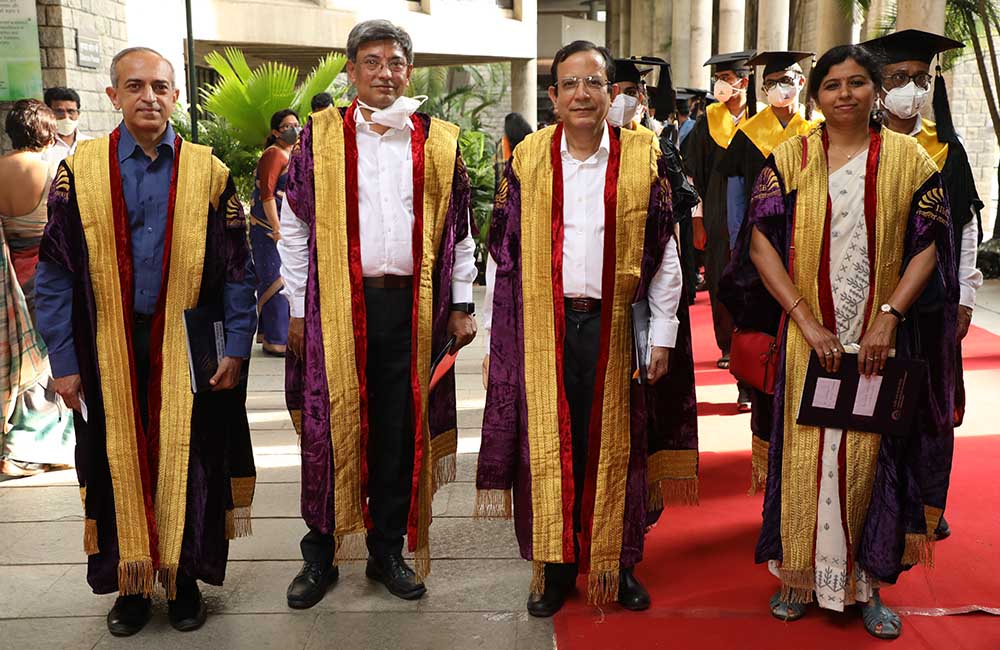 Prof. Ashok Thampy, Chairperson, EPGP, Prof. R Srinivasan, Chairperson, PGP & PGP-BA, Prof. Gopal Mahapatra, Chairperson, PGPEM, and Prof. Haritha Saranga, Chairperson, PhD programme, at the convocation.