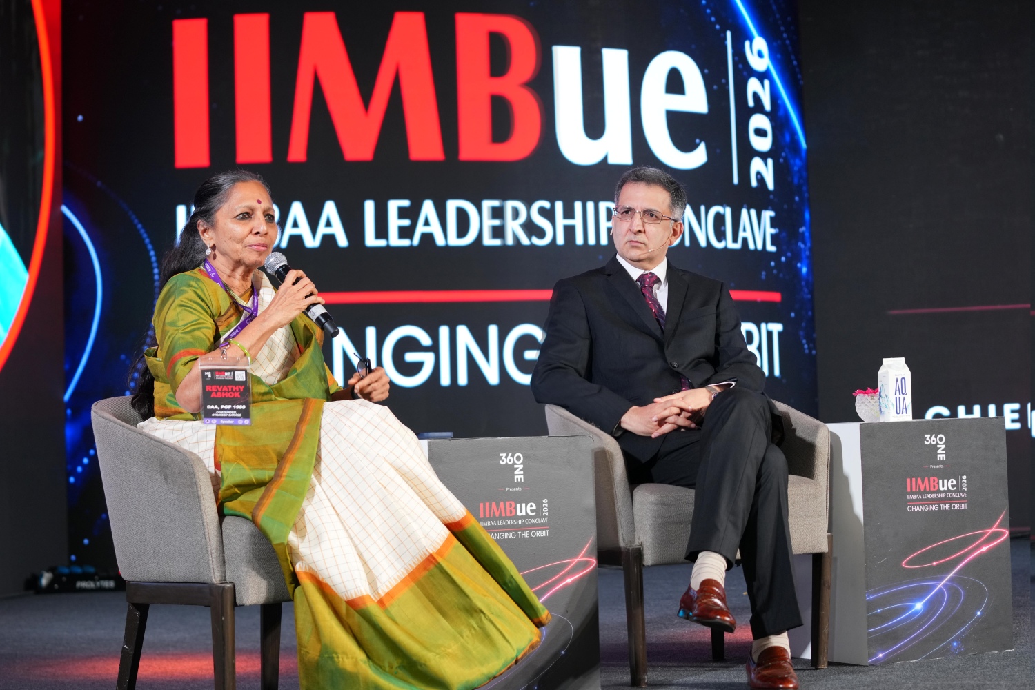 (L-R) Ms Revathy Ashok, PGP 1980, independent director, investor and Distinguished Alumnus Award recipient, joins Siddharth Sharma, Chief Executive Officer, Tata Trusts, for a fireside chat on the Tata philosophy of philanthropy and institution building.