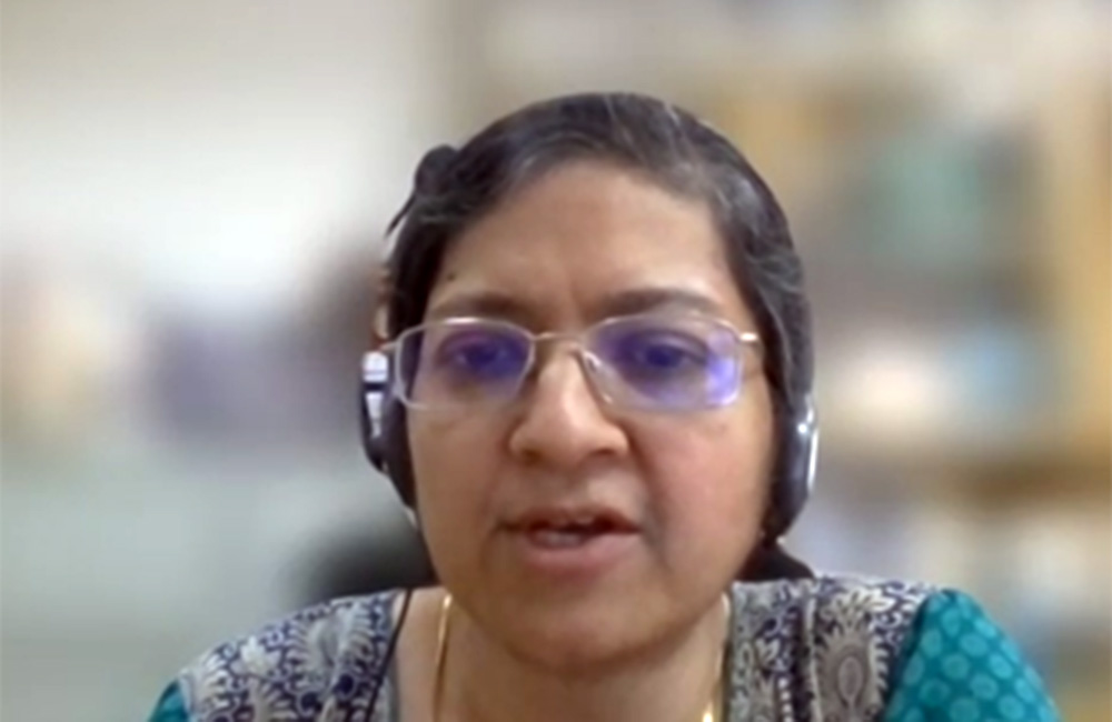 Prof. Rupa Chanda, Dean Programmes, IIMB, speaks at the virtual inauguration. 